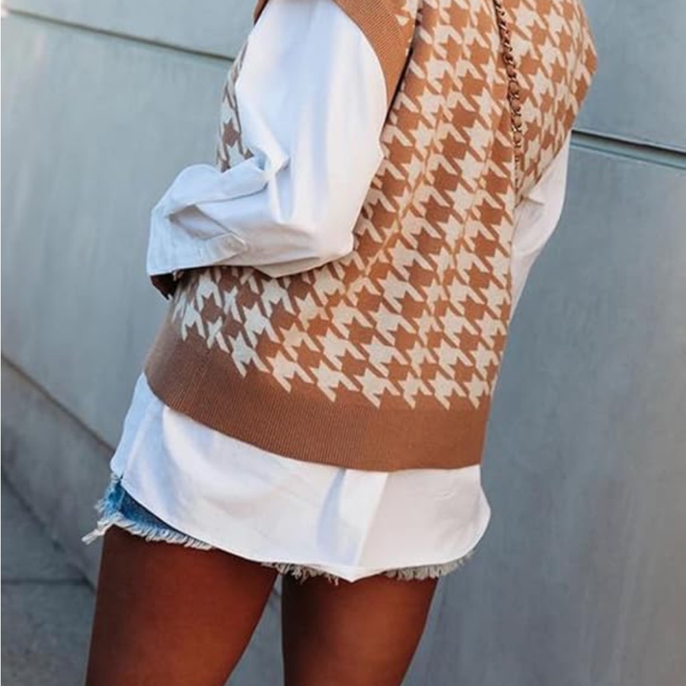 Tan Houndstooth Sweater Vest